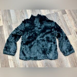 Joycelyn Real Rabbit Black Fur Pullover Lined Reversible Jacket